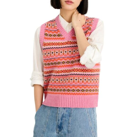 Alex Mill Francis Fair Isle Wool Vest In Peony Combo size M medium - Picture 1 of 5